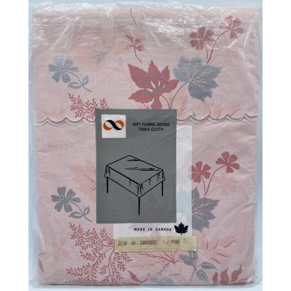 Vintage Soft Flannel Backed Vinyl Table Cloth Pink Scalloped Edges 52 X 52 Rare - Picture 1 of 13